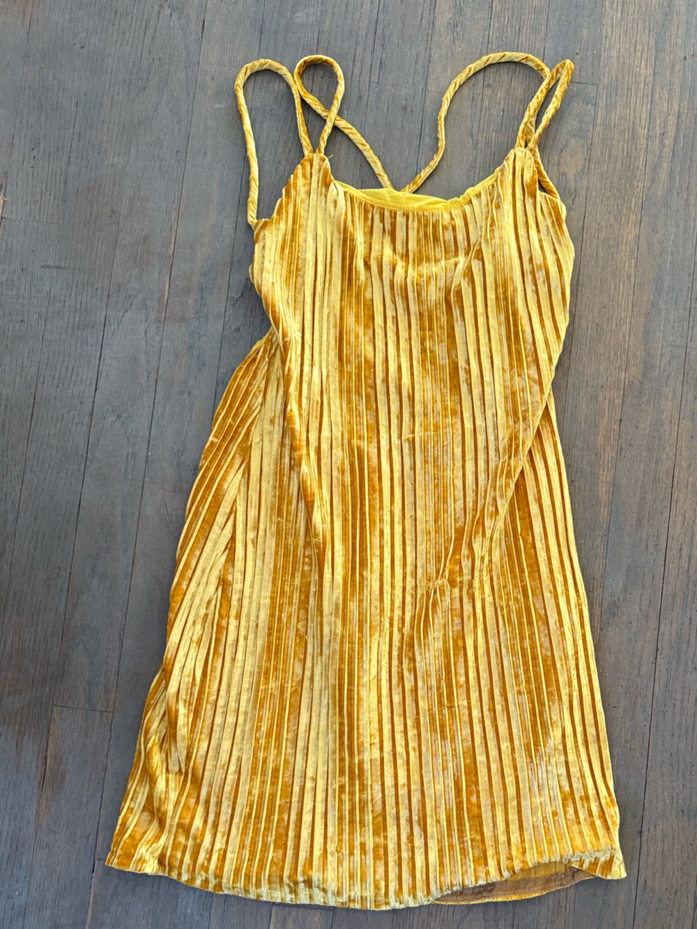 DNA couture Mustard Gold Pleated Velvet Slip Dress